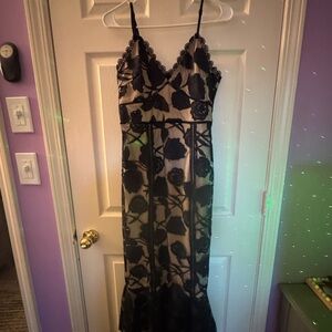 Lulu's Black and Cream Floral Lace Dress